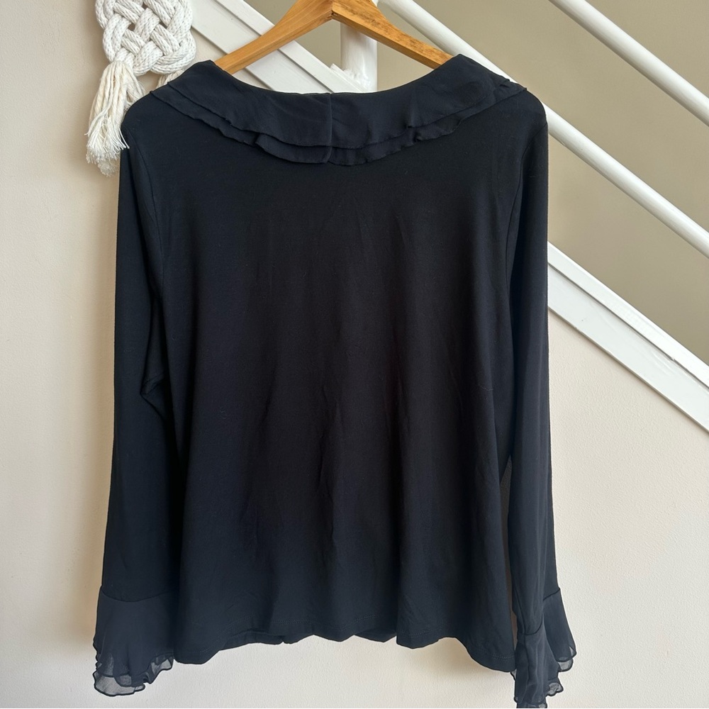 Lauren Ralph Lauren Faux Wrap Chiffon Ruffle Neck & Cuffs Blouse Black Size 2X - Picture 3 of 15